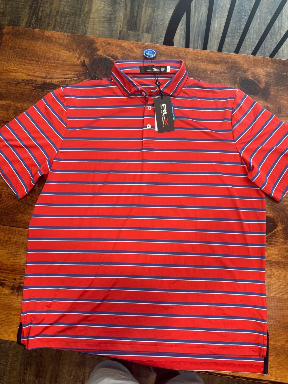 Ralph Lauren Red Polo with White and Blue Stripes - Picture 2 of 3